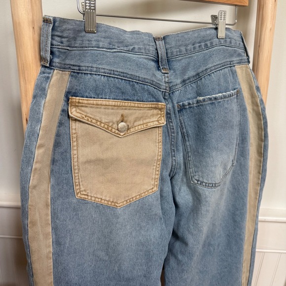 Beautiful Soul Light Wash Wide Leg Jeans Blue Tan Side Stripe Drawstring 32x29 - Picture 5 of 8